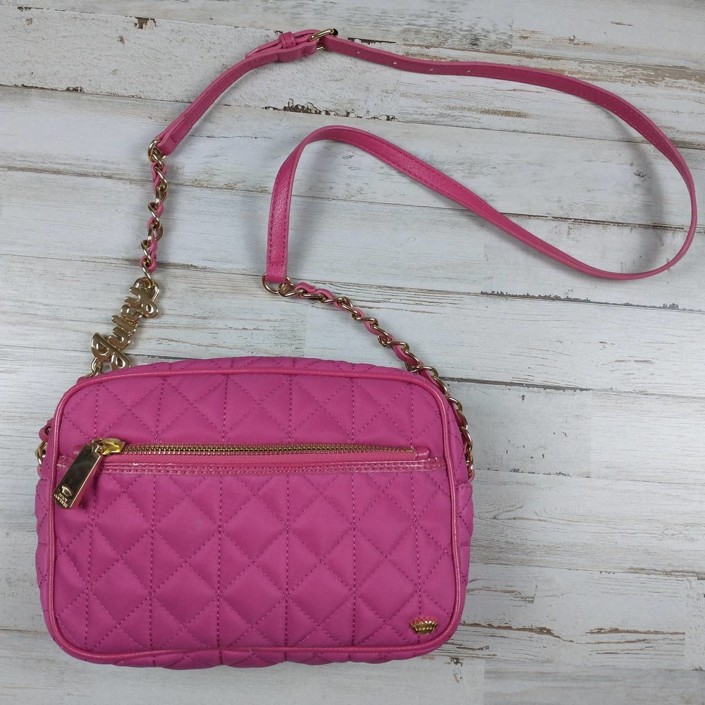 Juicy Couture pink & gold small adjustable quilted crossbody with chain